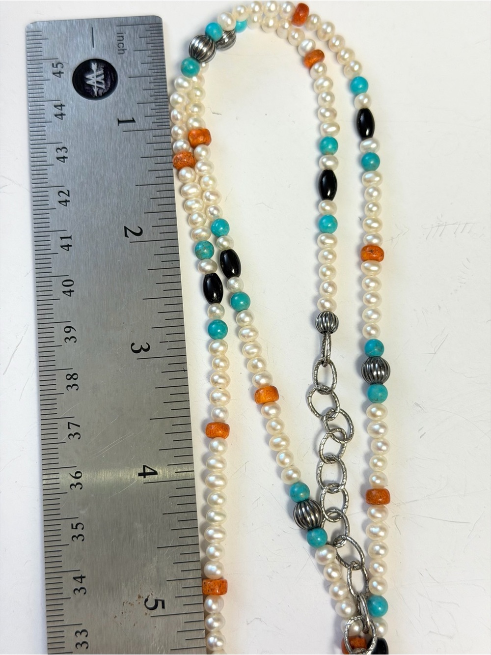 Vintage Carolyn Pollack Sterling Silver Pearl and Multi Stone Necklace - Picture 8 of 10